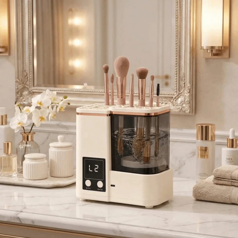 Portable Makeup Brush Cleaning Machine Electric Automatic Makeup Brush Dryer LCD Timer 2 Wash Modes Cosmetic Brushes Cleaner