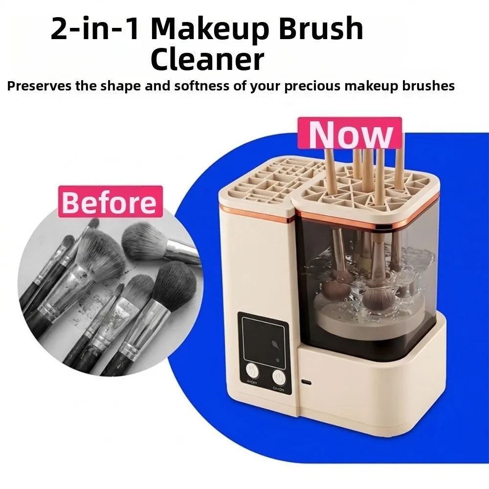 Portable Makeup Brush Cleaning Machine Electric Automatic Makeup Brush Dryer LCD Timer 2 Wash Modes Cosmetic Brushes Cleaner