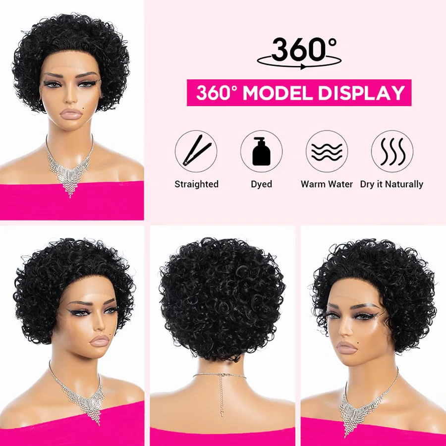 Short Pixie Cut Wig Deep Wave 13x4 Lace Front Human Hair Wigs Curly 13x1 Lace Wigs Prepluck Brazilia Human Hair For Black Women