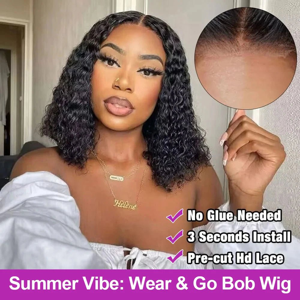 Brazilian Water Curly Lace Front Wig Short Bob Glueless Wigs Human Hair Deep Wave 13X6 Hd Lace Frontal Wig For Women 250 Density