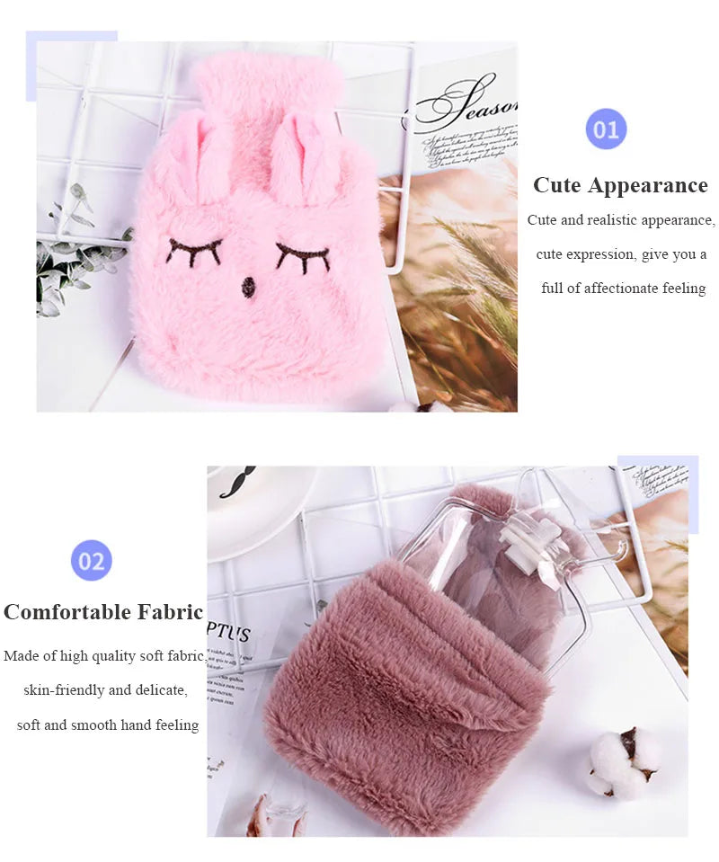 Soft Kawaii Hot Water Bottles Plush Rubber Hand Warmer Foot Belly Explosion-proof Insulating Hot Water Bag for Women Period Pain