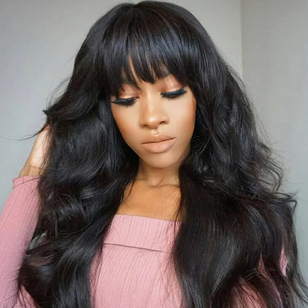 Body Wave Wigs With Bangs Put on go Wigs Human Hair 26inch Glueless Human Hair Wigs Natural Wave Bang Wigs Beginner Friendly