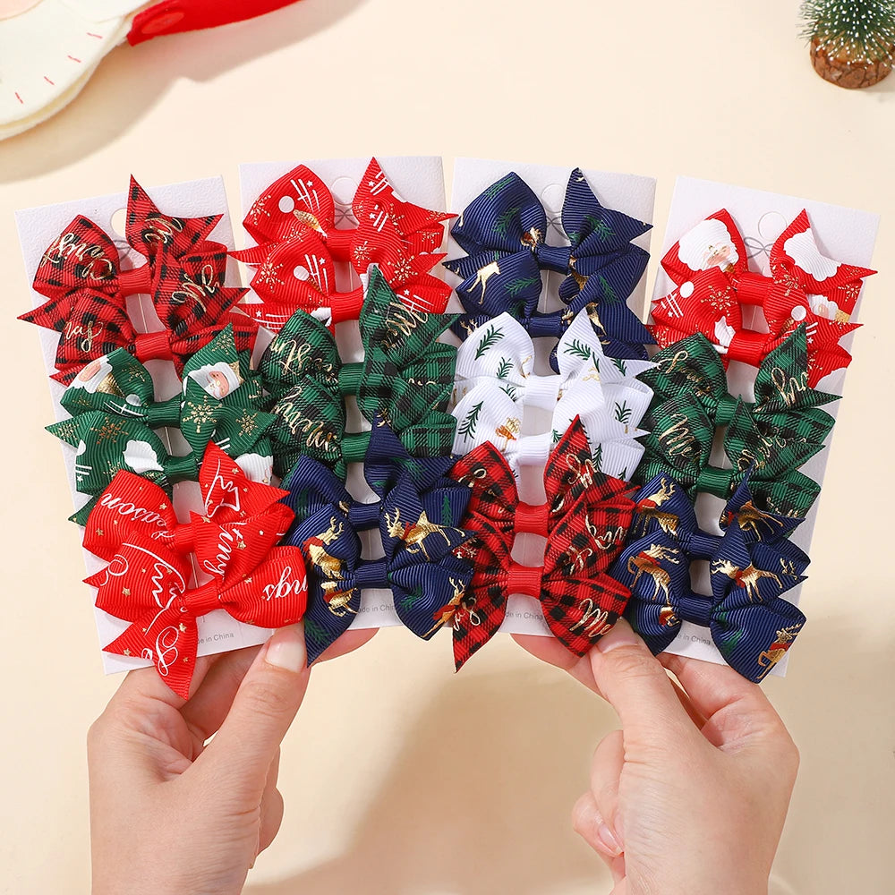 6Pcs/set Christmas Element Ribbon Bow Hair Clip Set Children's High-quality Ribbon Bow Hair Accessory Hairgripes