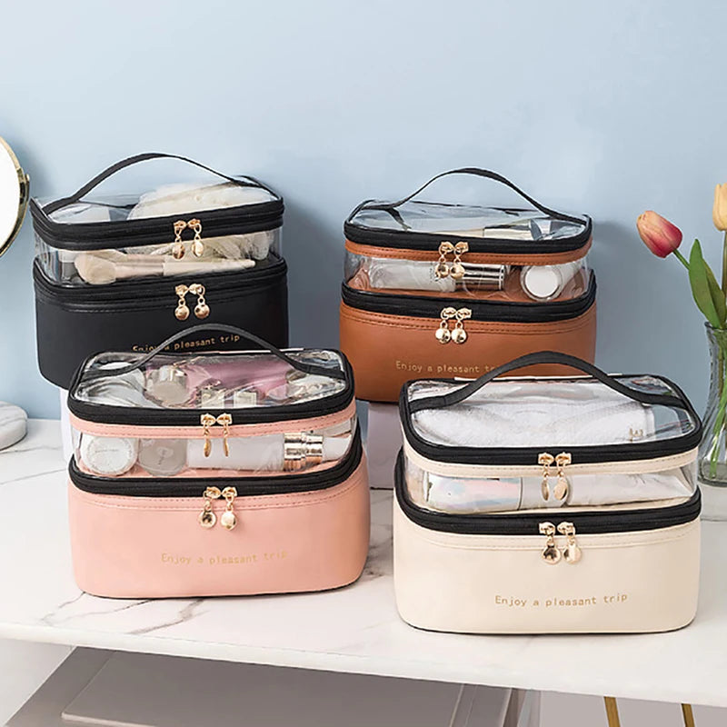 2026 Waterproof PVC Women Cosmetic Bag Portable Traveling Leather Toiletries Big Capacity Travel Makeup Organizer