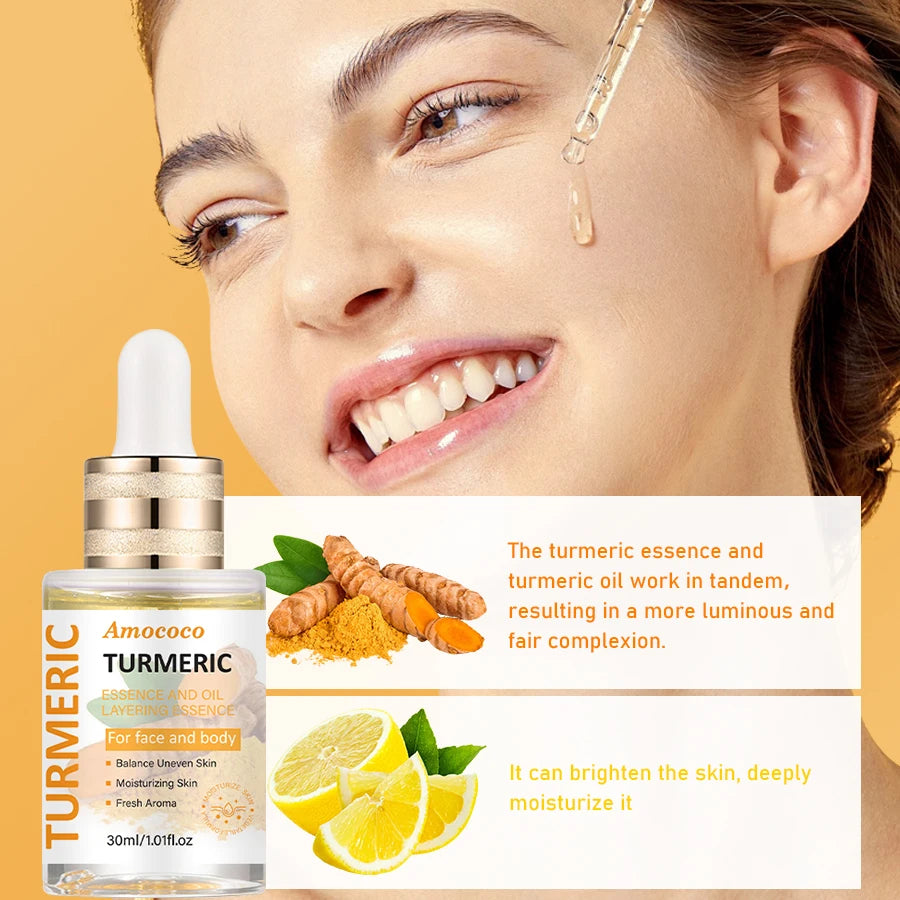 Amococo 2pcs Turmeric Niacinamide Serum Oil 30ml Water Oil Layered Essence for Face and Body Moisturizing Facial Serum with Vitamin C Hyaluronic Acid Turmeric Extract Niacinamide Lightweight Daily Skin Care