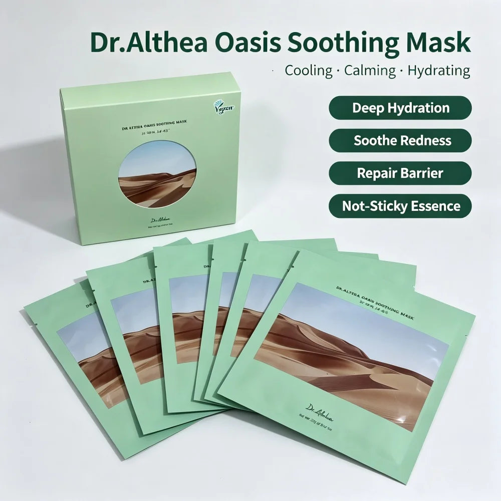 Dr.Althea Oasis Soothing Face Mask 5pcs Vegan, Resurrection Plant Hydrating Mask Sheet for Dry Sensitive & After Sun Skin