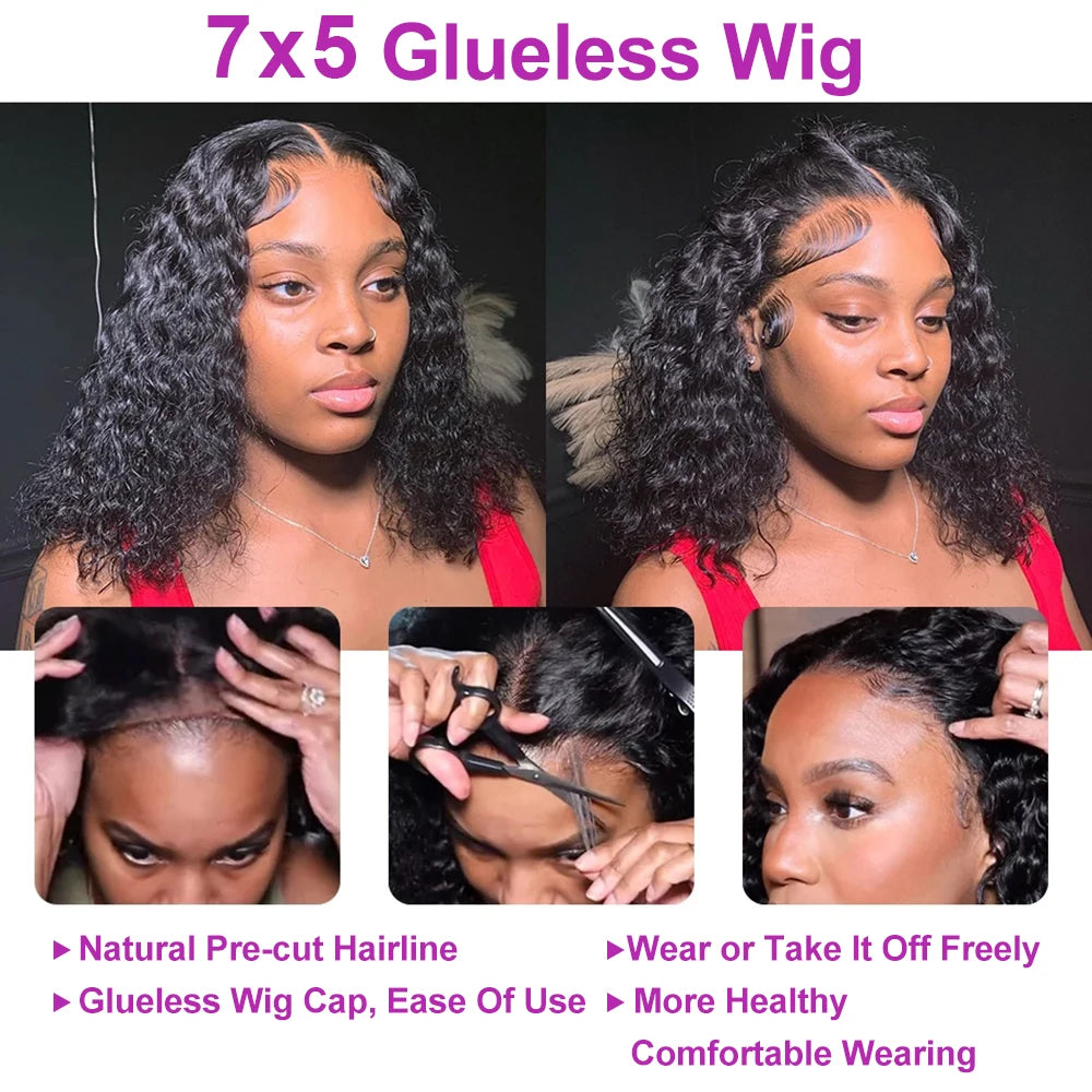 Brazilian Water Curly Lace Front Wig Short Bob Glueless Wigs Human Hair Deep Wave 13X6 Hd Lace Frontal Wig For Women 250 Density