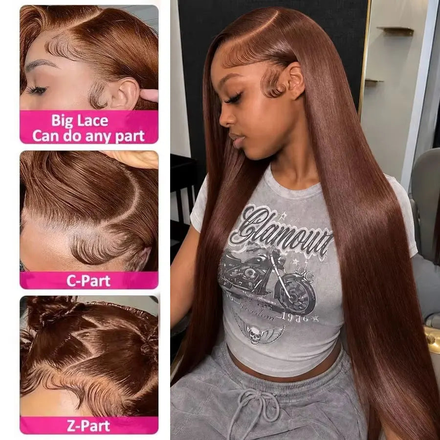 40 Inch 13x6 Chocolate Brown HD Bone Straight Lace Front Wigs Human Hair Brown Glueless Wig 13x4 Brazilian Lace Frontal Wigs