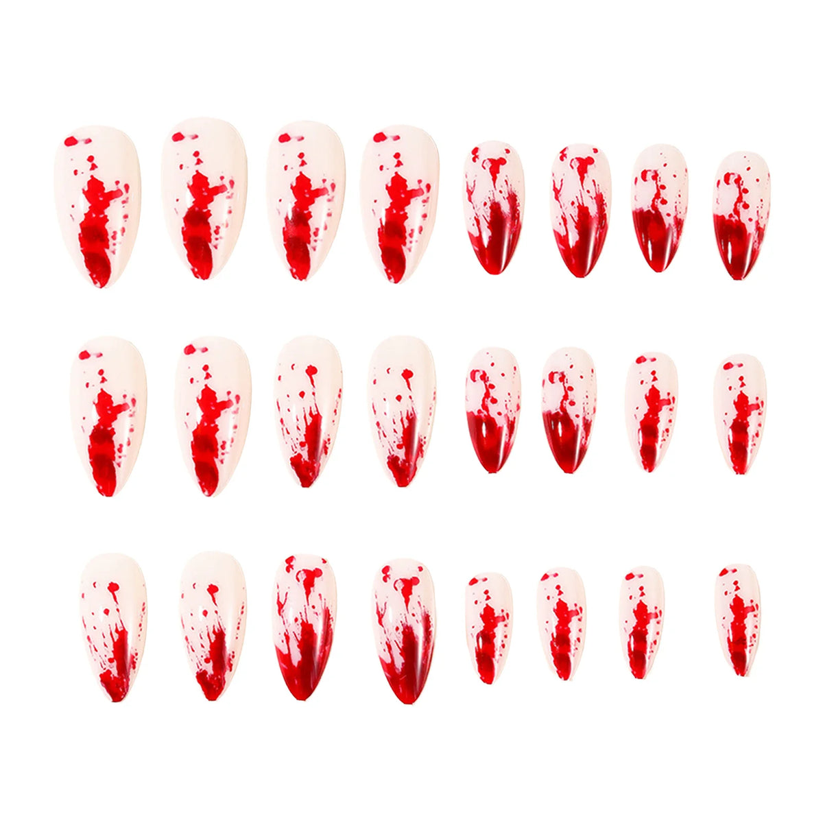 24Pcs Halloween Almond Fake Nails Red Blood Designs Press On Nails Simple DIY Manicure Full Cover False Nail for Halloween Party