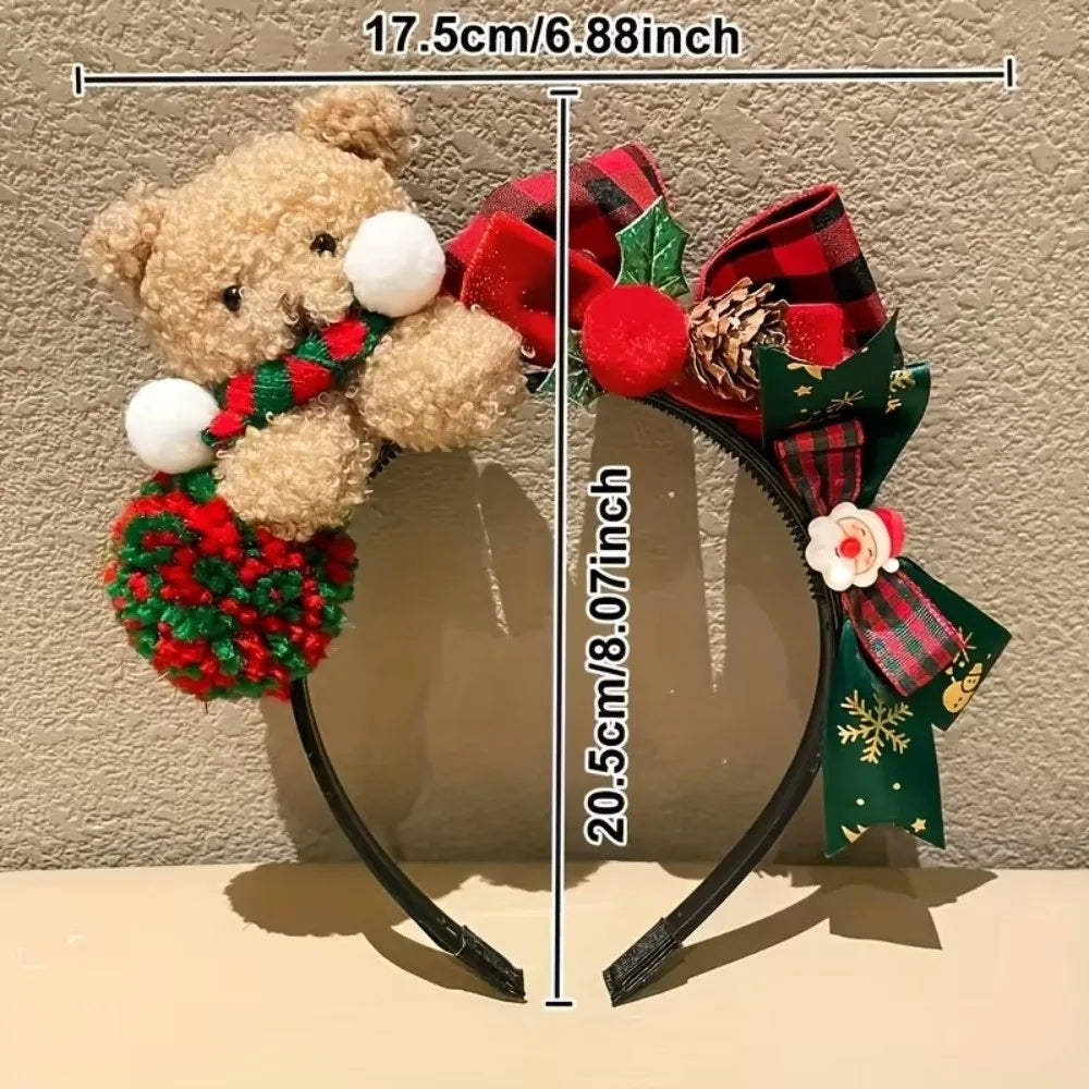 New Adjustable Christmas Headband With Bow Lightweight Headband New Year Hair Clip
