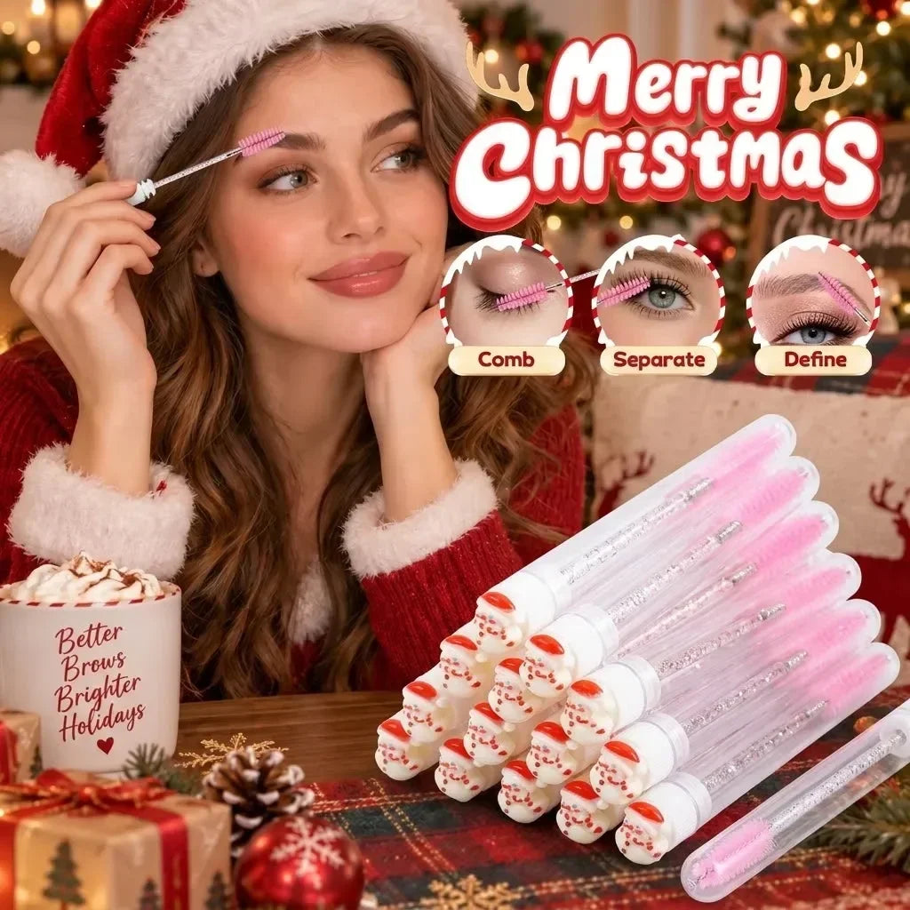 10pc Christmas Mascara Eyelash Brush in Tube with Christmas Snowman Dust-Proof Reusable Mascara Wand Lash Applicator Makeup Tool
