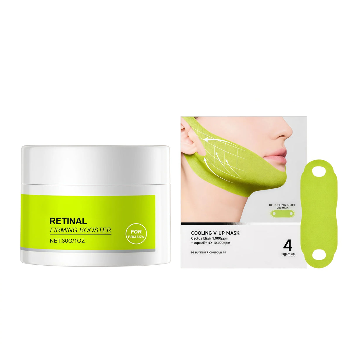 Retinol Firming Booster Cream with V Line Face Lifting Mask Set Full Face Anti-Aging&Jawline Tightening,Collagen Anti Wrinkle Moisturizer,Powerful Anti Swelling&Lifting Effect,Double Chin Reducer Facial Contour Lifting Skin C