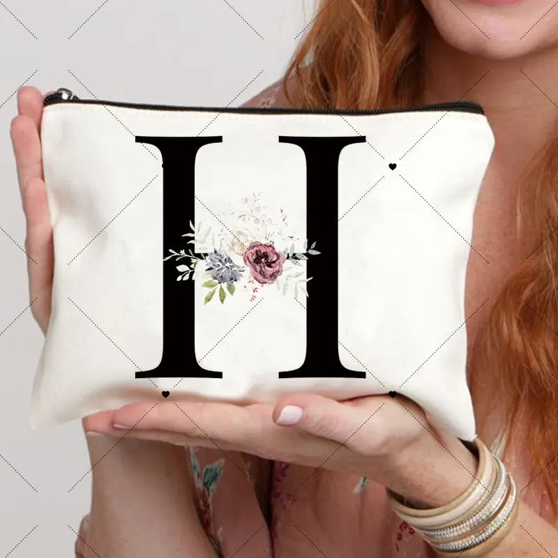 Floral Letter Bridesmaid Makeup Bags Bachelorette Party Gift Children Travel Bag Zipper Pouch Travel Organizer Case Cosmetic Bag