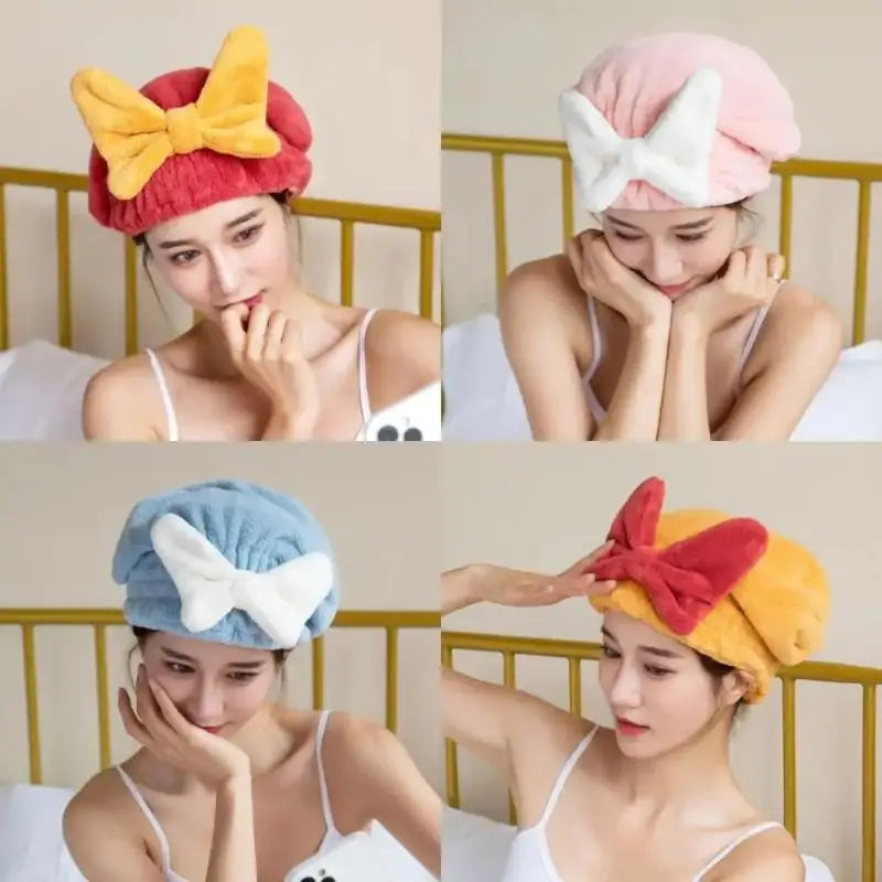 Soft Hair Towel Wrap With Microfiber Drying Hair Caps For Women Girls Quick Dry Hair Towel Turban Hat Bathing Cute Butterfly Bow