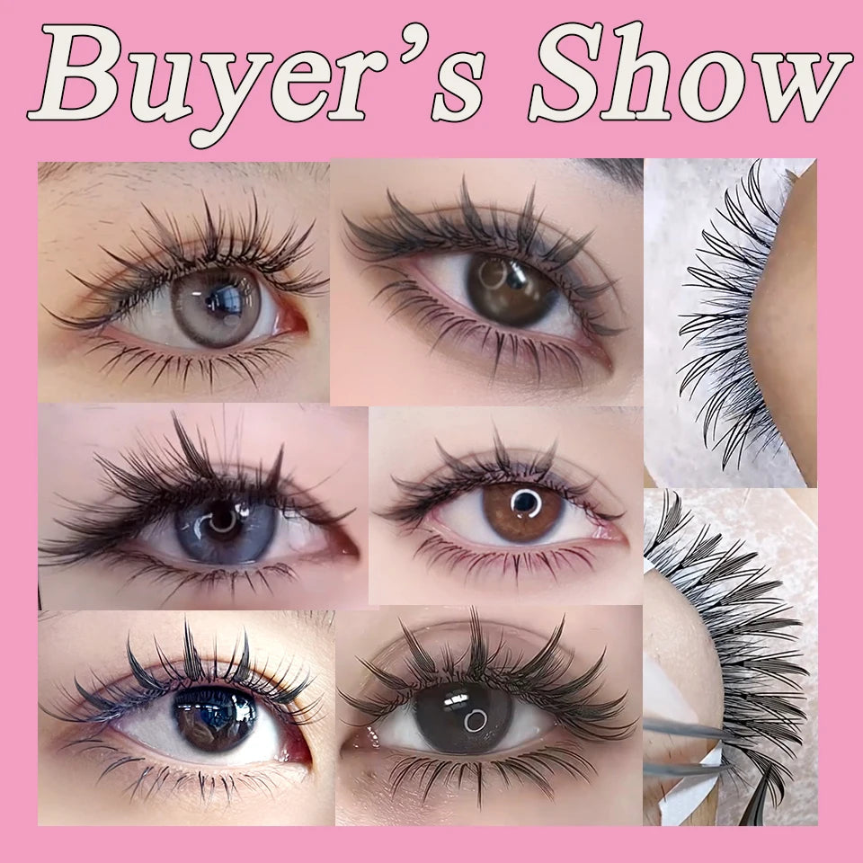 AGUUD Holographic Aurora Color Spire Eyelash Glitter Tinsel Anime Premade Fan Dual Side Color Comic Lash for Christmas Cosplay