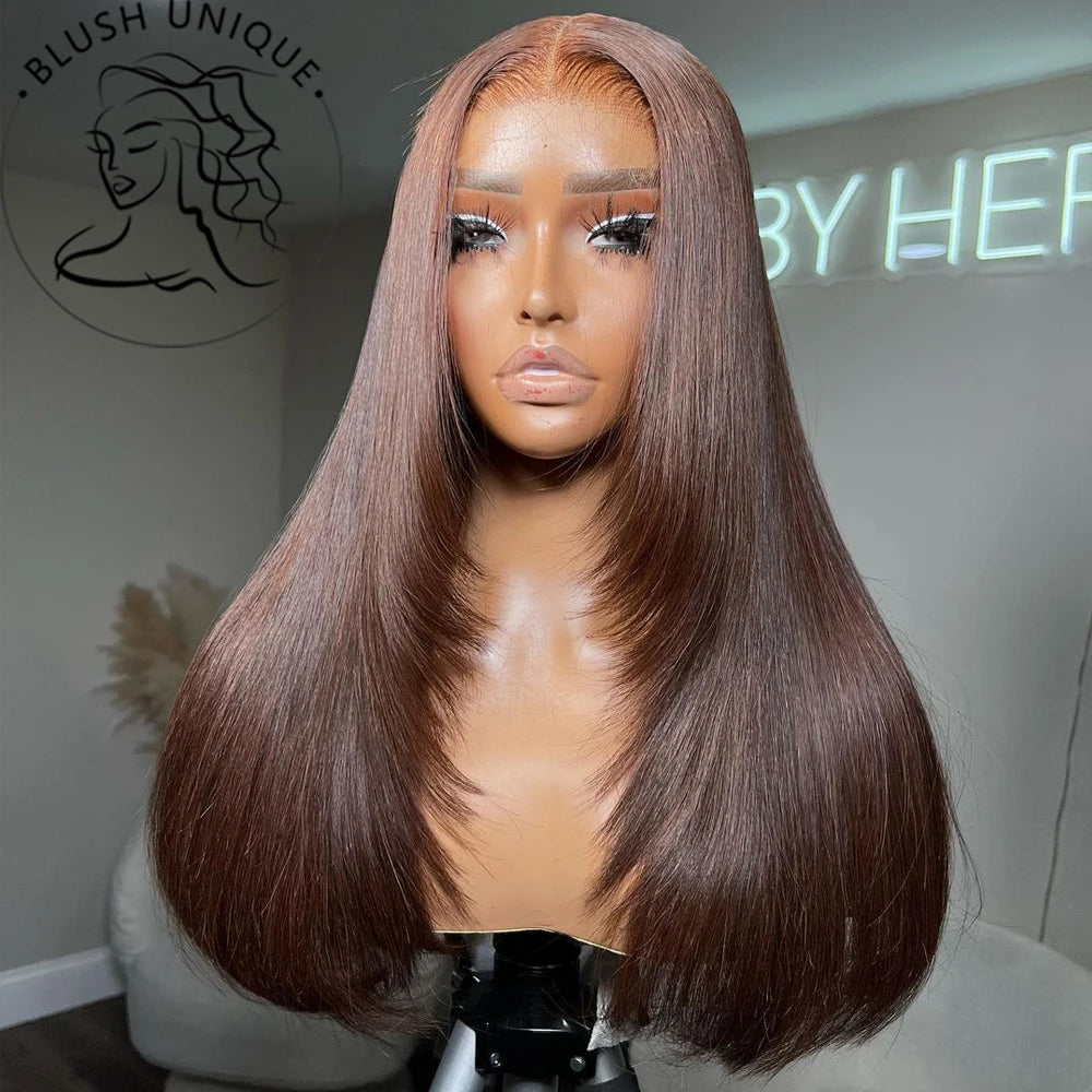13X6 Dark Burgundy Straight Lace Front Wigs HD Layered Cut Lace Frontal Wig Synthetic Pre Plucked Glueless Lace Wigs For Women