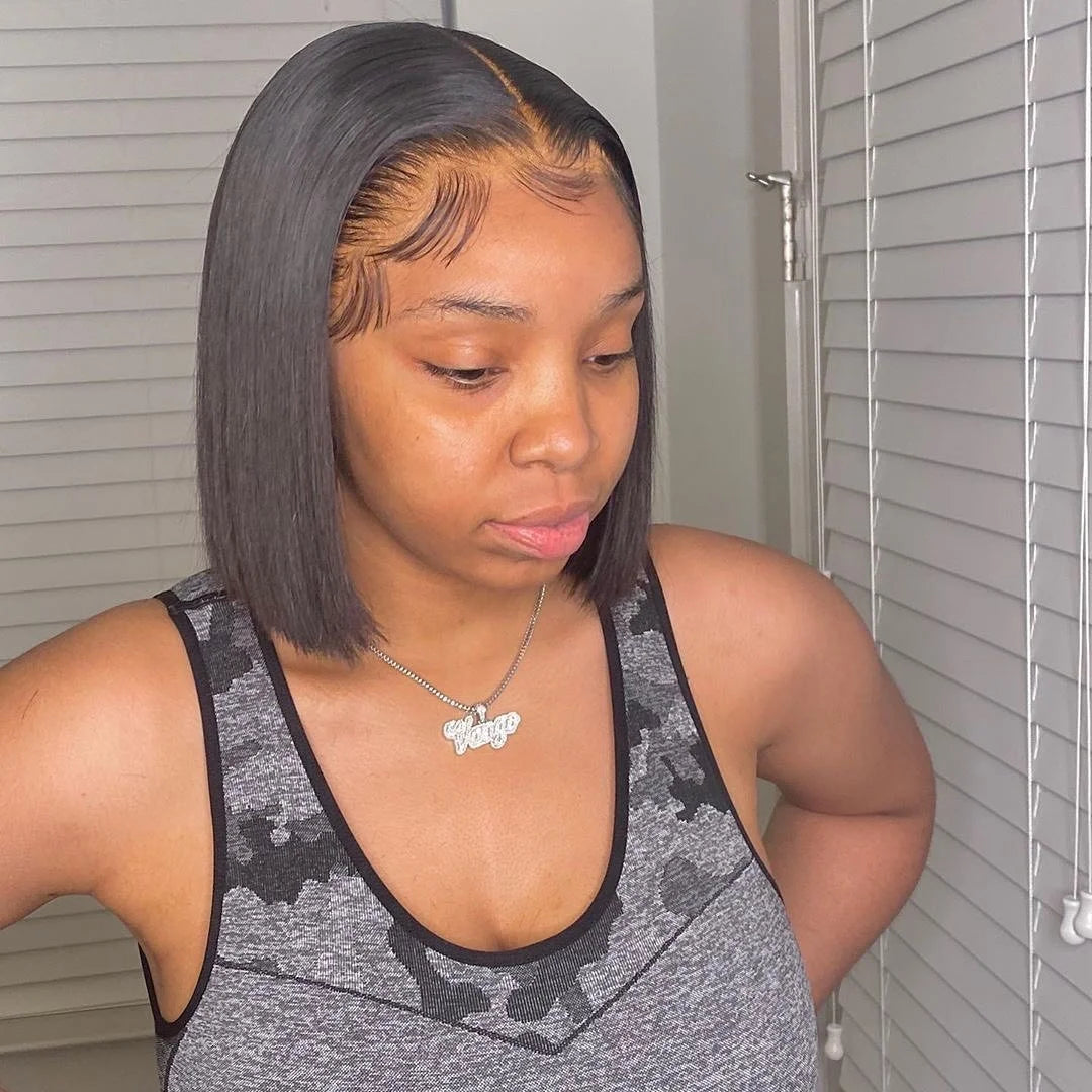 Brazilian HD Transparent 13x4 Bone Straight Short Bob Human Hair Wigs 13x6 Straight Lace Front Wigs For Women 250 Density