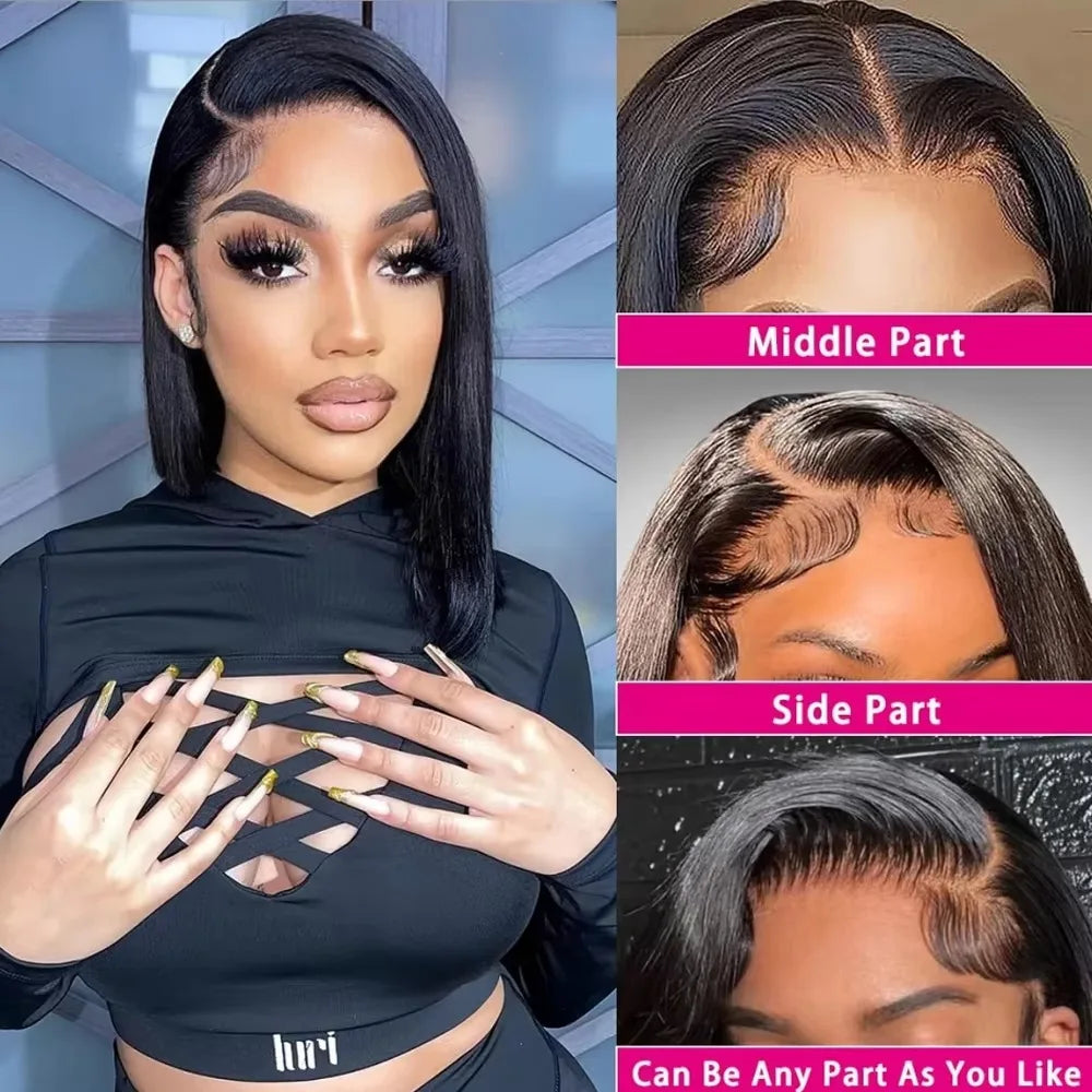 13x4 13x6 HD Bone Straight Bob Lace Frontal Human Hair Brazilian Short Bob Wig 250% Density Straight Natural Bob Wigs  5x5 Glueless Wig For Women