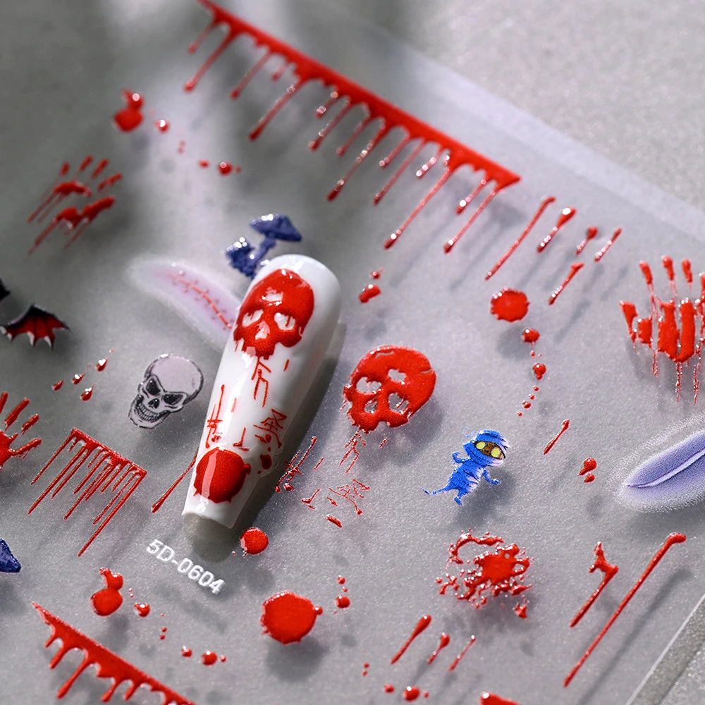 1sheet Bleeding Scars Skeleton Halloween Nail Stickers Ghost Face Pumpkin Eyeball Horrible Nail Decals Halloween Manicure Slider