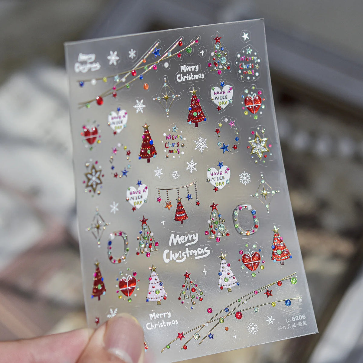 Christmas Nail Stickers Colorful Christmas Trees Hearts Snowflakes Stars Pattern Nails Accessory Self-adhesive Nail Art Sticker