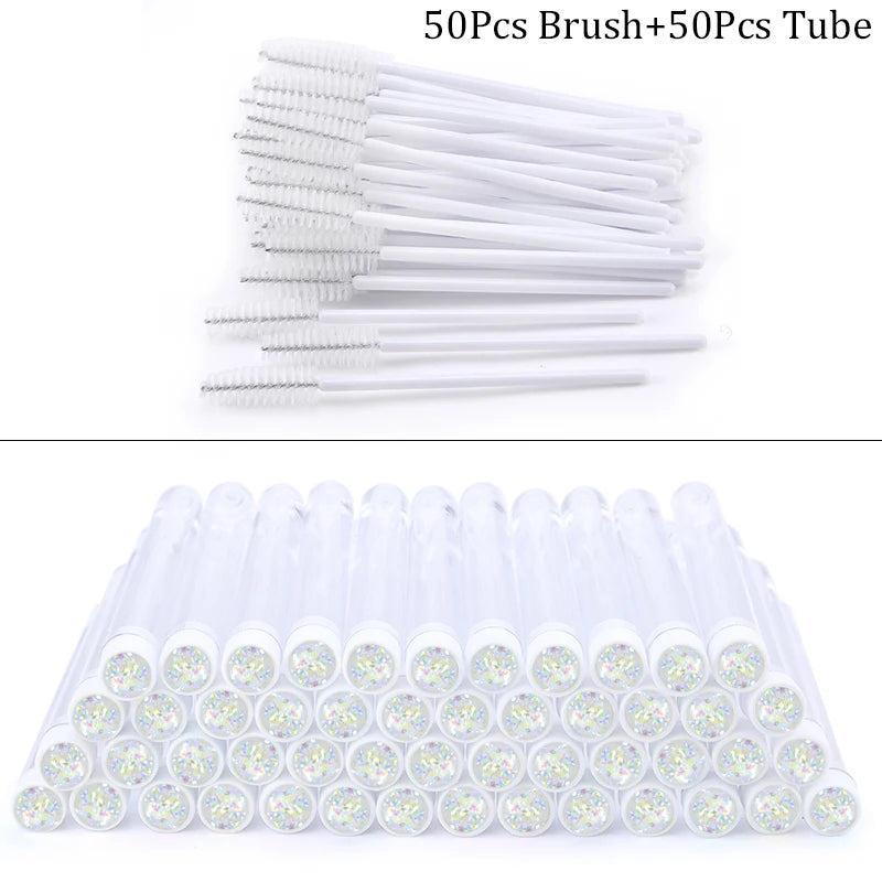 50/100pcs Diamond Eyebrow Brush Tube Disposable Eyelash Brush Reusable Crystal Eyelash Brush Replaceable Dust-proof Makeup Sets