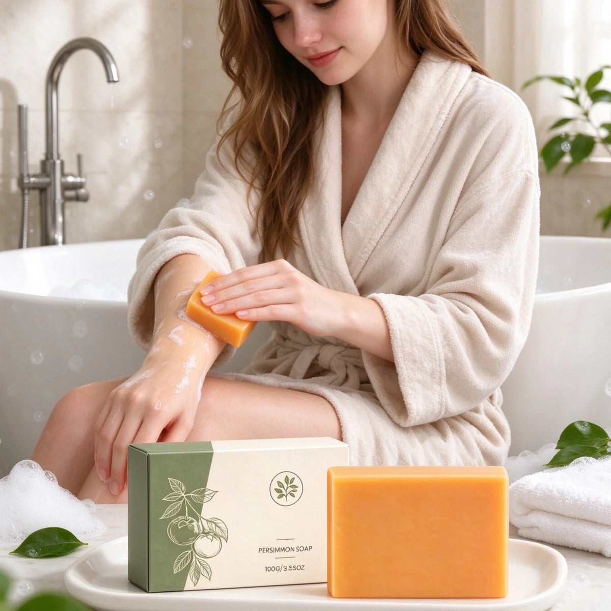 Persimmon Extract Soap Deeply Cleaning Moisturizing Nourishing Skin Rich Foam Refreshing Fragrance Skin Friendly Body Wash Soap