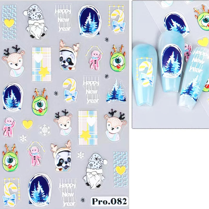 5D White Snowflakes Embossed Nail Art Stickers Winter Charm Decals Self Adhesive Christmas New Year Slider Decoration Manicure