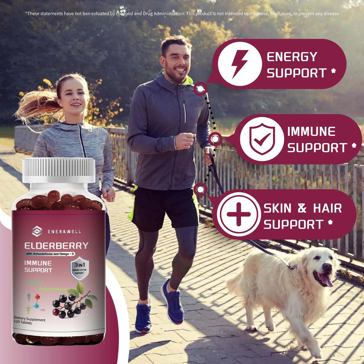 Elderberry - Immune Boost, Antioxidant, Healthy Skin, Promotes Joint Health, with Omega-3 - 120 Capsules