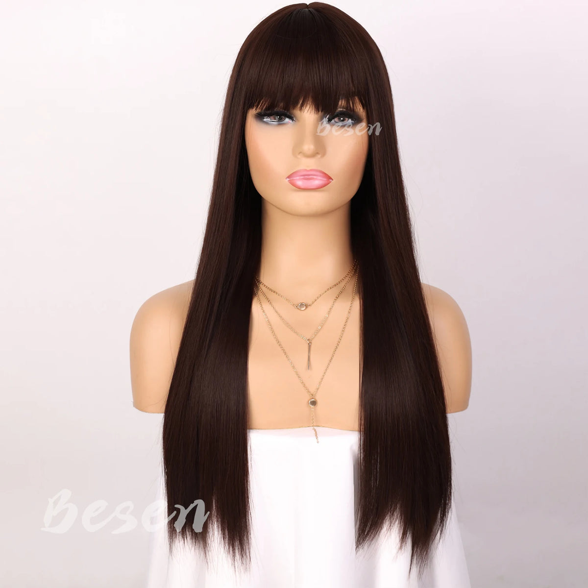 Synthetic Long Straight Wig with Bangs for Women Long Straight Wigs Heat Resistant Natural Looking Wigs for Daily Wear