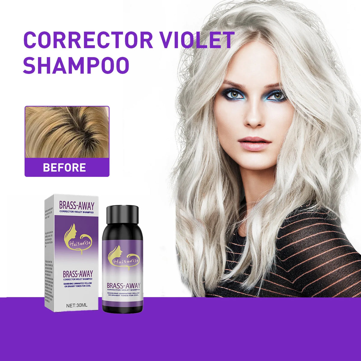 Gray Color Fixing Hair Dye Shampoo Cover Gray Hair Fade Yellow After Bleach Hair Shampoo Non-irritating Purple Shampoo Blonde
