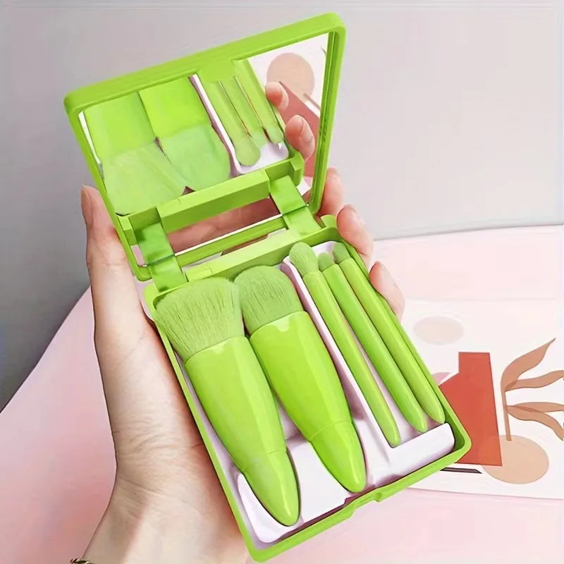 1sets 5Pcs Portable Makeup Brush Set With Mirror - Foldable Travel Kit ，Mini Makeup Brush Set Travel Makeup Brush Set