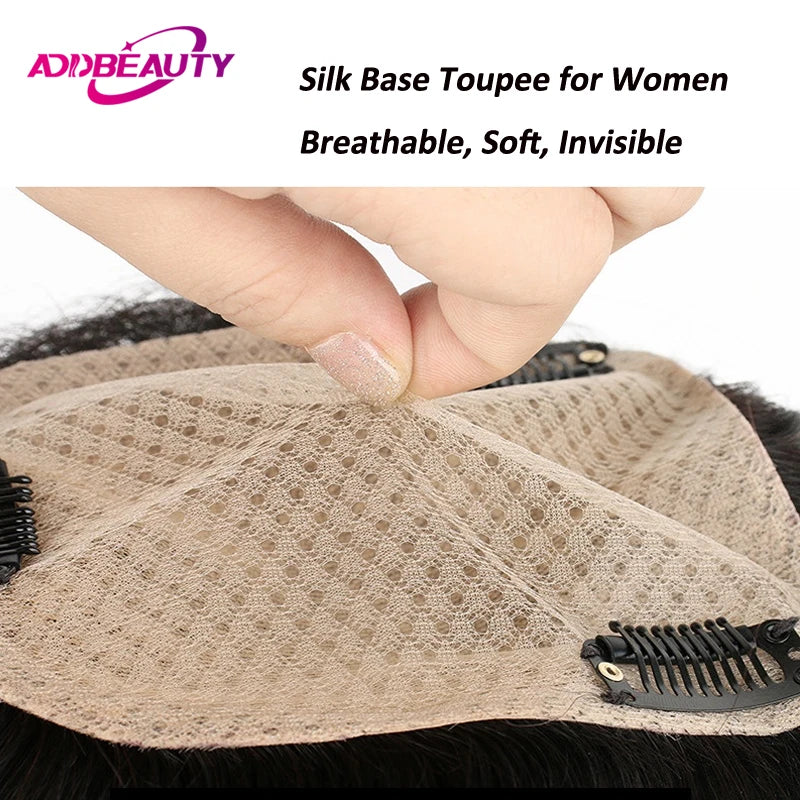Straight Women Toupee 100% Human Remy Hair Silk Base Human Hairpiece Clip in Human Hair Extension Natural Hair System Toppers