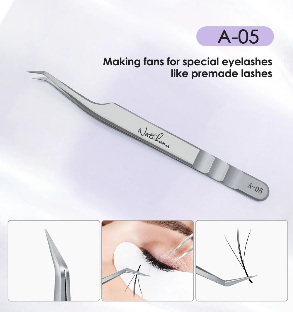 NATUHANA Eyelash Extension Tweezers Stainless Steel High Precision Stainless Steel Superhard Anti-Static Tweezers Makeup Tools