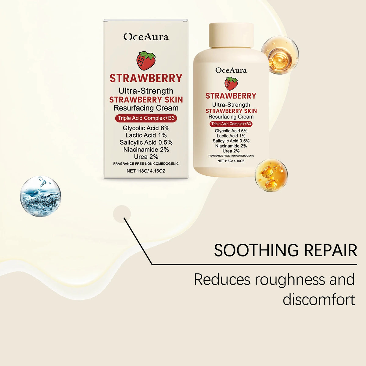 Strawberry Cream Lactic Acid Salicylic Acid Improve Dullness Moisturizing Skin Brightening Rejuvenation Nicotinamide Cream 118g