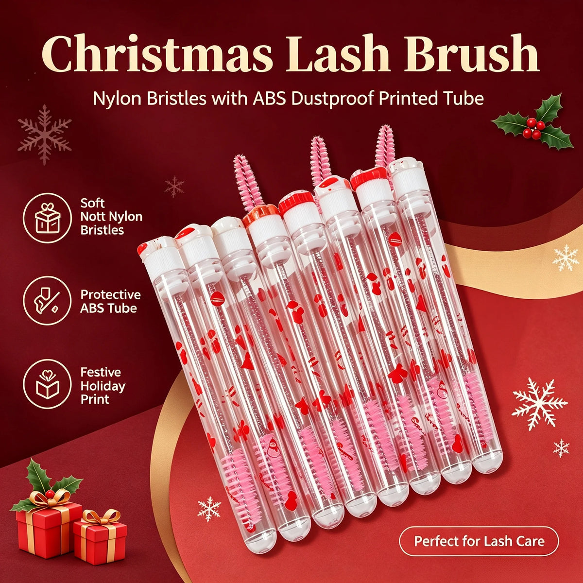 10Pcs Christmas Mascara Wands Eyelash Brushes Spoolies Lash Extension Tools Eyebrow Applicator Makeup Supplies Xmas Gift for Her