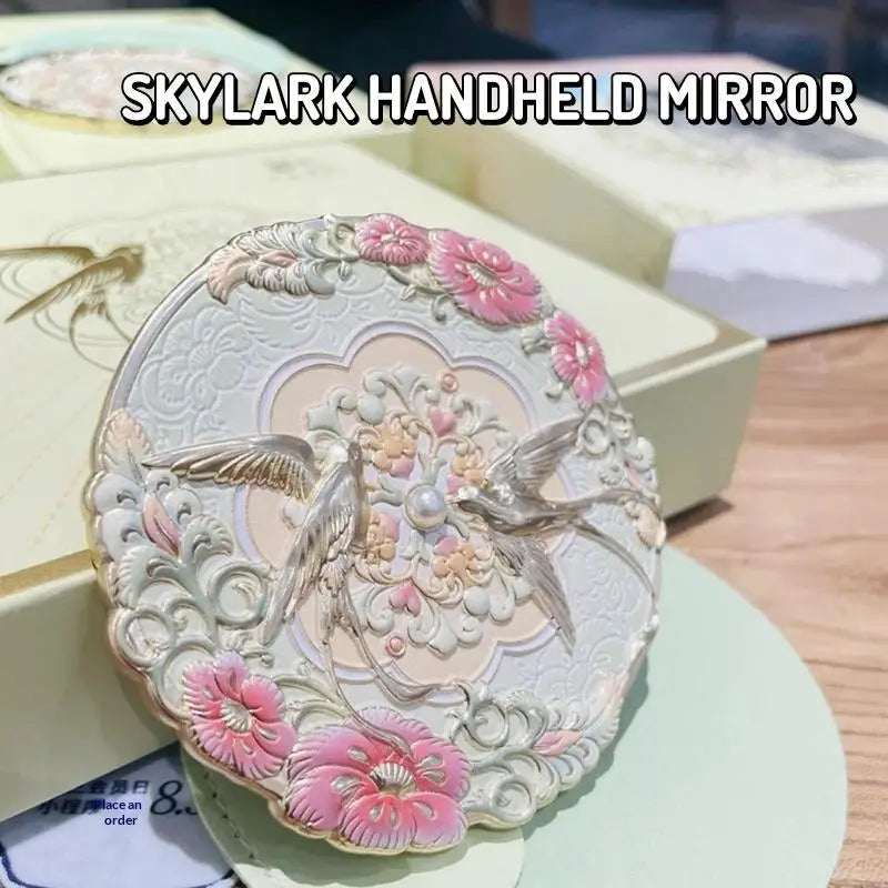 1Pcs Bird Metal Makeup Mirror Emboss Flower Pattern Cosmetic Mirror Exquisite Portable Chinese-style Makeup Mirror