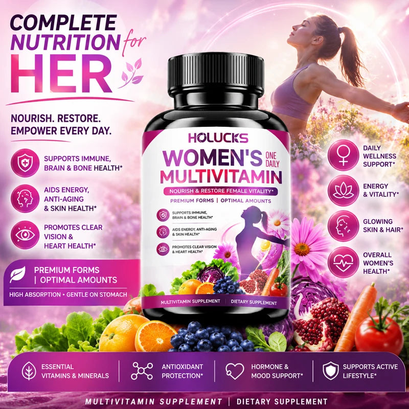 Women's Multivitamin Capsules, with Vitamin A C D3 E B- Calcium Zinc Collagen CoQ10, Support Energy, Bone, Anti-Aging & Vitality