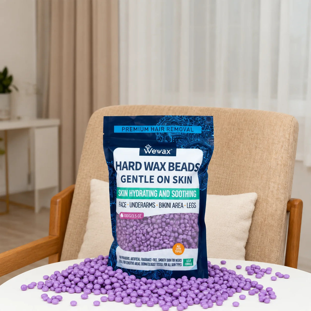 WEWAX 450g Hard Wax Beads Family Pack, Premium Brazilian Lavender Scented Beeswax Wax Beans, Strong Adhesion, Precise Paperless Quick Hair Removal, for Full Body Bikini Area Hands Legs, Normal Skin, Salon Home Body Care Wax,
