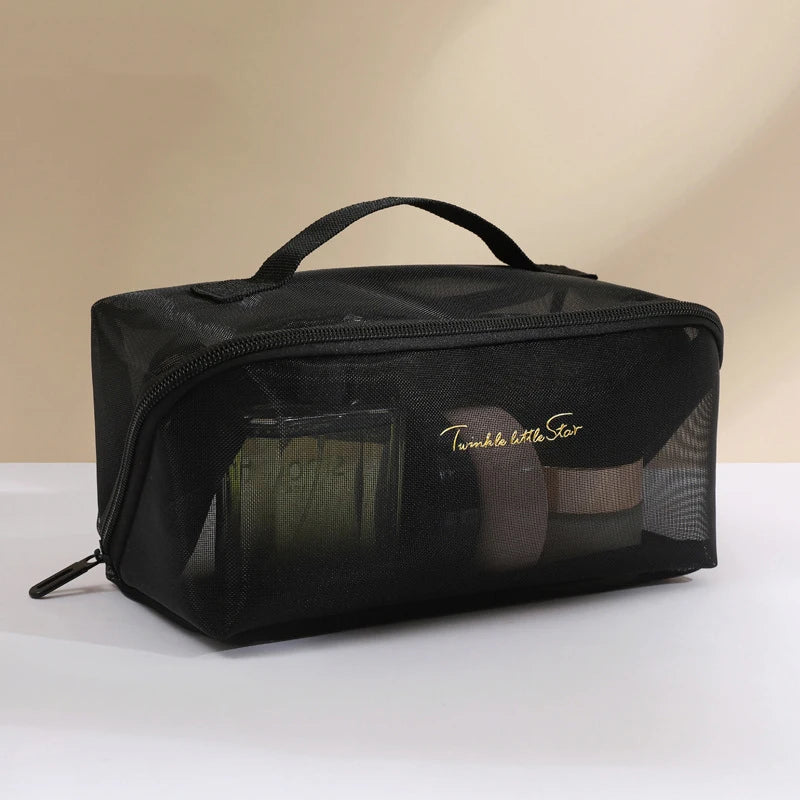 New Transparent Mesh Pillow Cosmetic Bag Travel Tote Makeup Toiletry Storage Pouch Washbag Large Capacity Organizer Zipper Bags