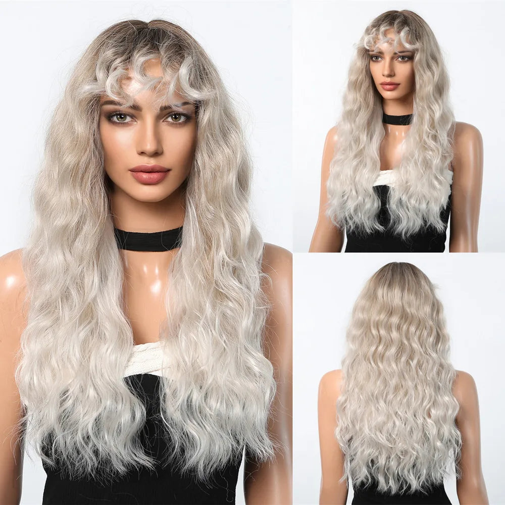 HENRY MARGU Light Green Curly Synthetic Wigs Long Colorful Wig with Bangs Heat Resistant Fiber for Cosplay Party Women Girls Use