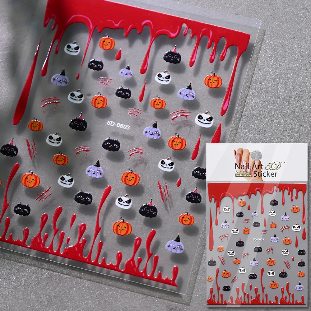 1sheet Bleeding Scars Skeleton Halloween Nail Stickers Ghost Face Pumpkin Eyeball Horrible Nail Decals Halloween Manicure Slider