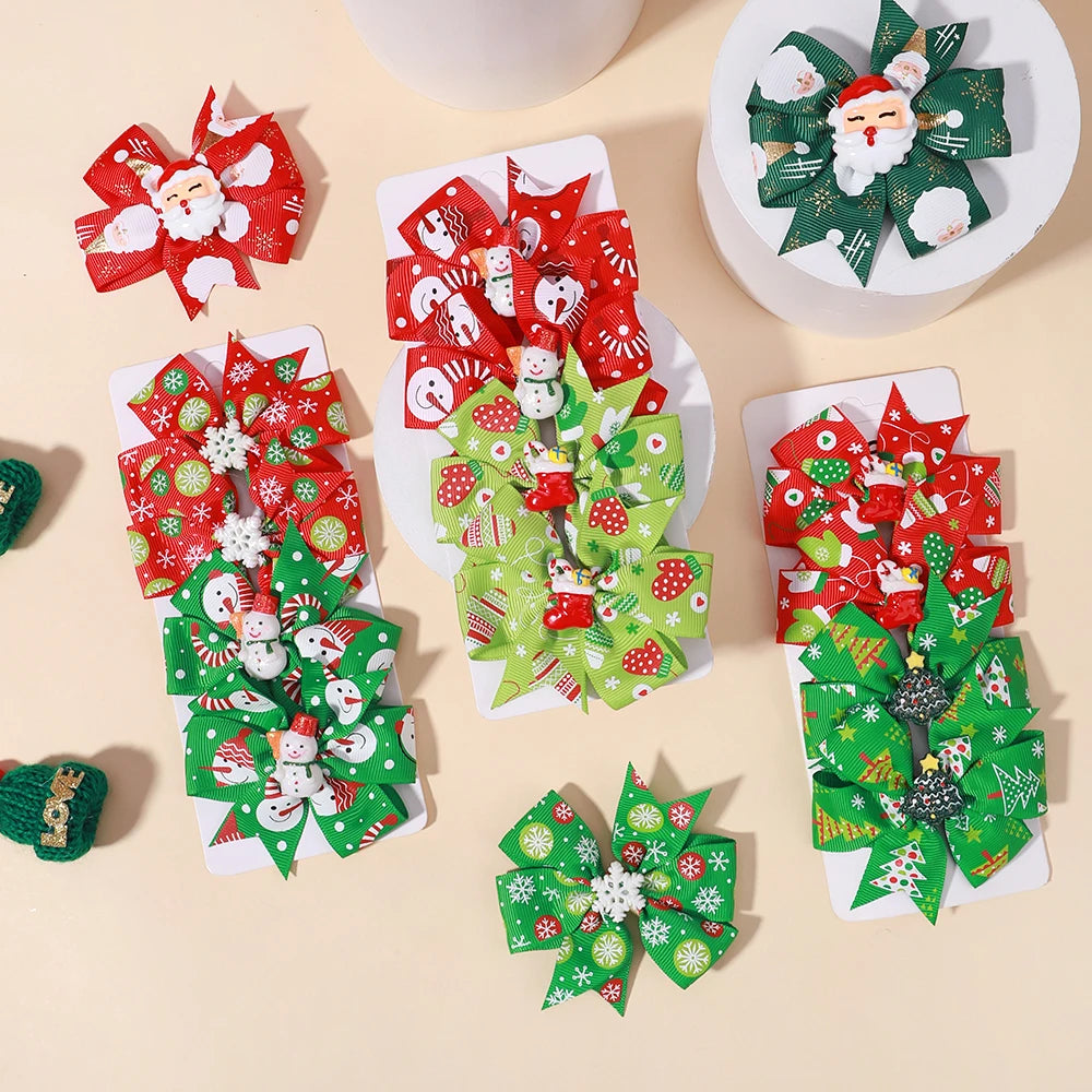 Christmas Sunflower Ribbon Hair Clip Acrylic Material Elk Santa Claus Bow Hair Clip Children's Christmas Party Headwear