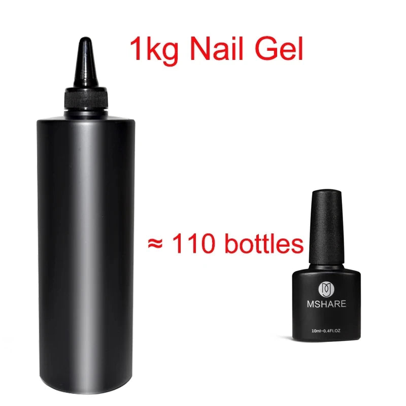 MSHARE 1kg /500g Tpo Free Non Wipe Top Coat Tempered Top Gel Shiny Hard Gel Polish No Sticky Layer Soak Off Refill Big Volume