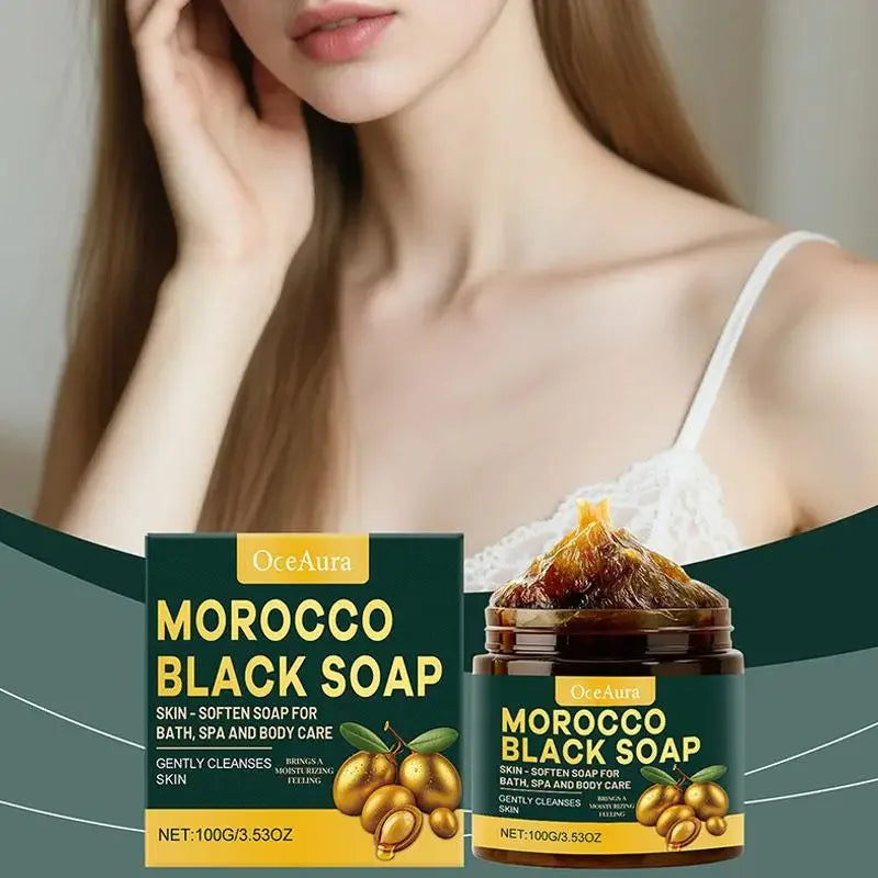 Moroccan Black Soap Deep Cleansing Gentle Care Moisturizing Body Soap with Olive & Argan Oil for Soft Smooth Skin 100g