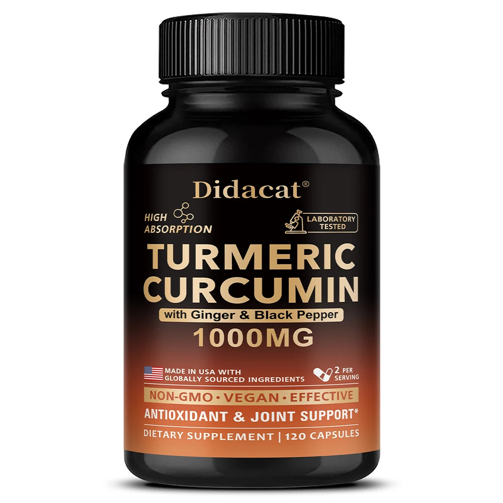 Turmeric Curcumin Complex Capsules with Ginger & Black Pepper, High Absorption, Support Joint, Heart, Brain & Immune Health