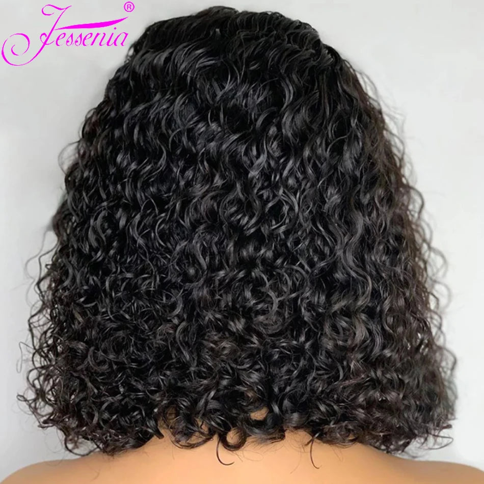 Kinky Curly Bob HD 13X6 Lace Frontal 250 High Density Full Virgin Human Raw Hair Wig Glueless Water Curly For Women Wet And Wavy