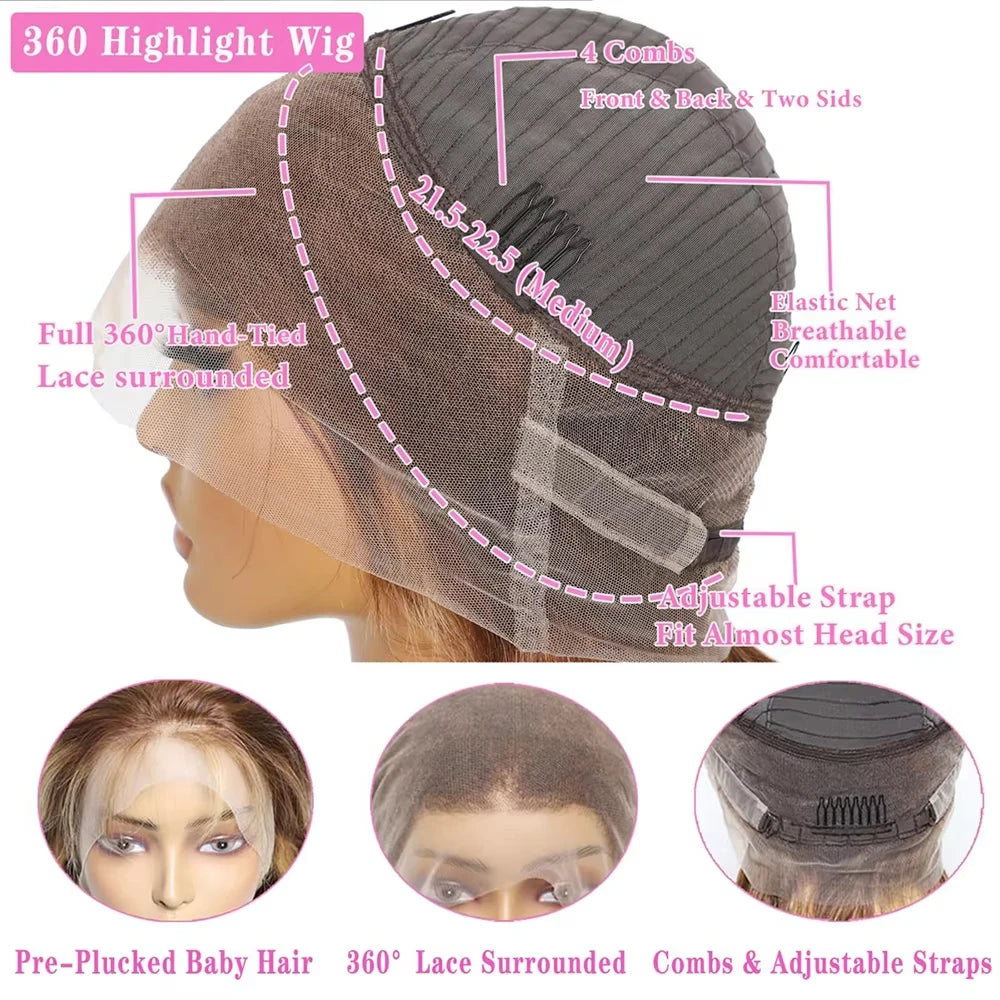 Hidden Invisible Strap 360 Full Hd Lace Glueless Wig Straight Chocolate Brown Lace Front Wigs Human Hair 360 Frontal Wig