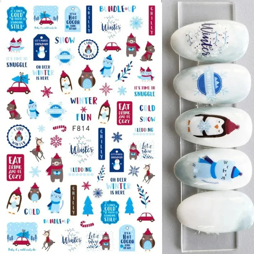 5D White Snowflakes Embossed Nail Art Stickers Winter Charm Decals Self Adhesive Christmas New Year Slider Decoration Manicure
