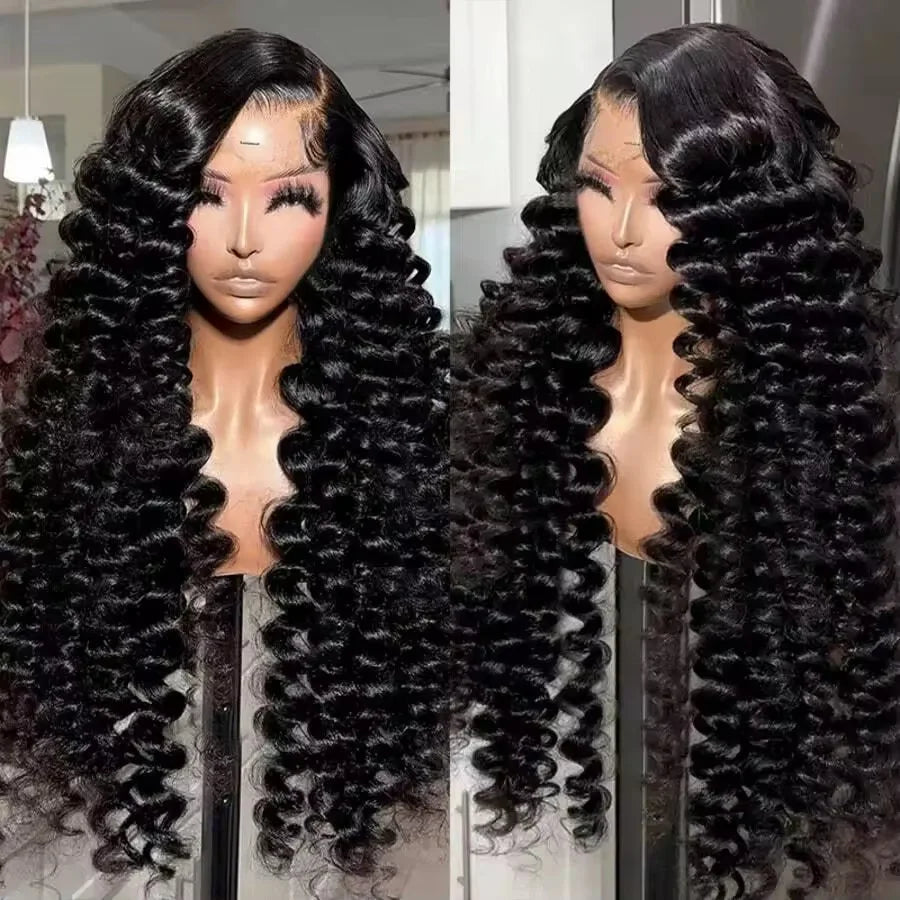 Loose Deep Wave 13X4X1 HD Full Lace Frontal Synthetic Wigs For Women Preplucked With Baby Hair Heat Resistant Fiber Cosplay Soft