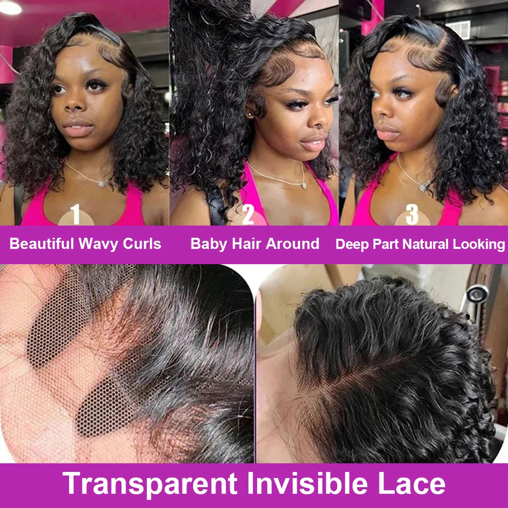 Brazilian Water Curly Lace Front Wig Short Bob Glueless Wigs Human Hair Deep Wave 13X6 Hd Lace Frontal Wig For Women 250 Density